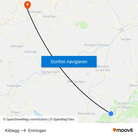 Kißlegg to Entringen map