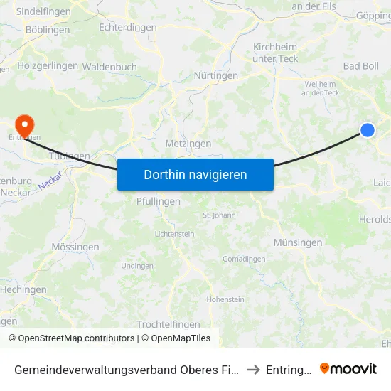 Gemeindeverwaltungsverband Oberes Filstal to Entringen map