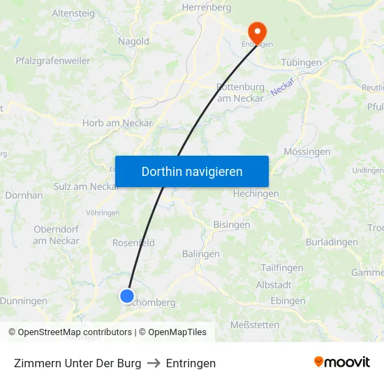 Zimmern Unter Der Burg to Entringen map