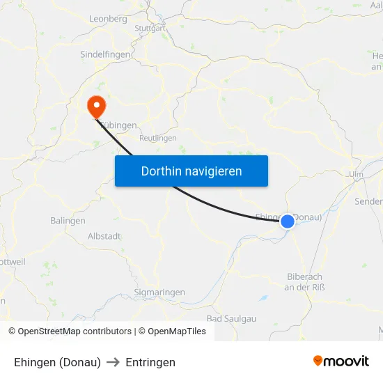 Ehingen (Donau) to Entringen map