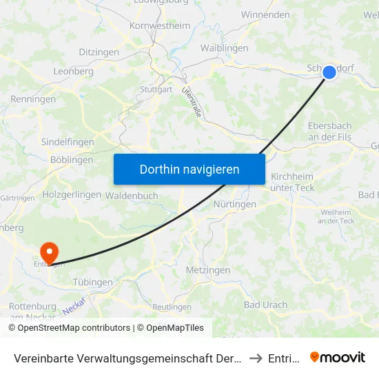Vereinbarte Verwaltungsgemeinschaft Der Stadt Schorndorf to Entringen map