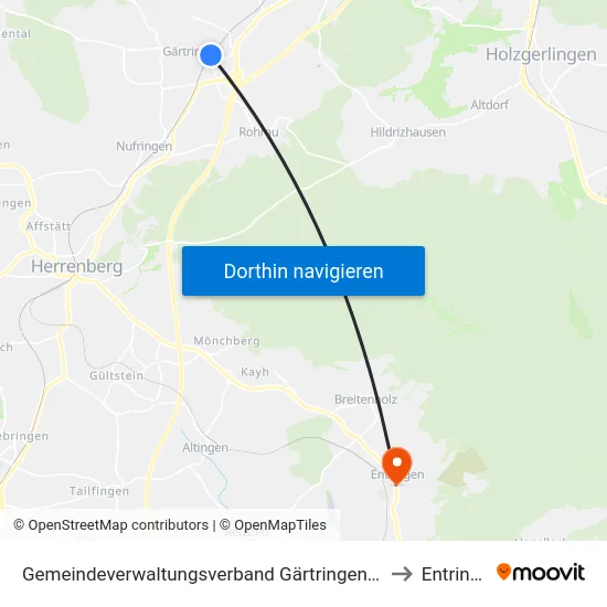 Gemeindeverwaltungsverband Gärtringen/Ehningen to Entringen map
