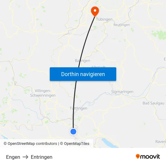Engen to Entringen map
