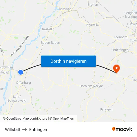 Willstätt to Entringen map