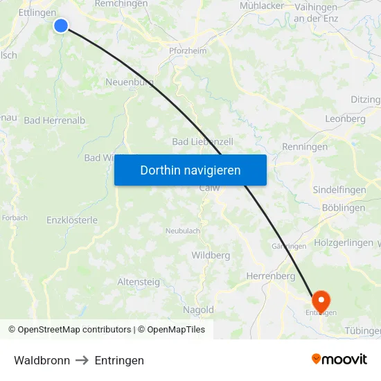 Waldbronn to Entringen map