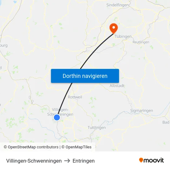 Villingen-Schwenningen to Entringen map