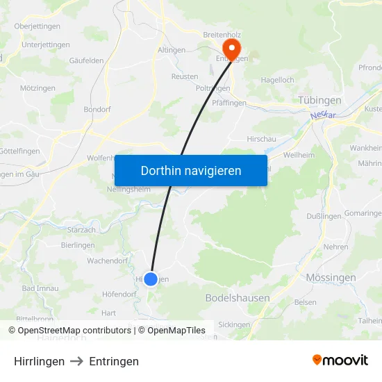 Hirrlingen to Entringen map