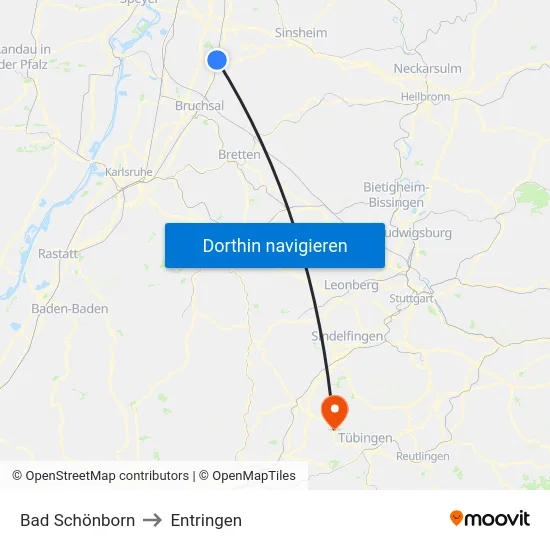 Bad Schönborn to Entringen map