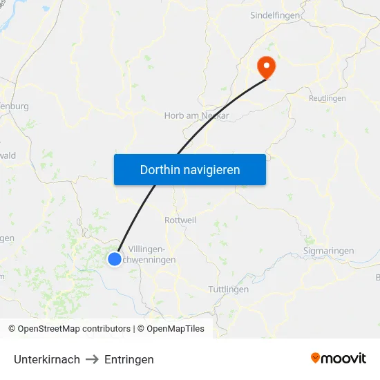 Unterkirnach to Entringen map
