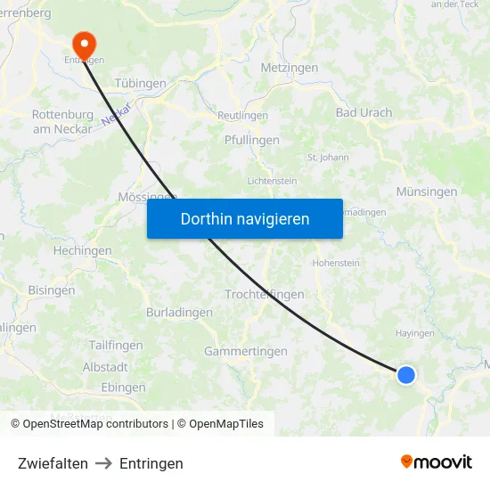 Zwiefalten to Entringen map