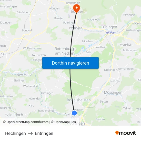 Hechingen to Entringen map