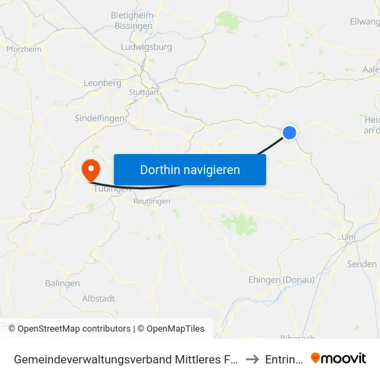 Gemeindeverwaltungsverband Mittleres Fils-Lautertal to Entringen map