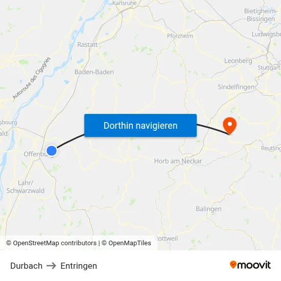 Durbach to Entringen map
