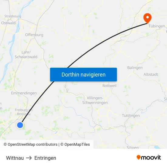 Wittnau to Entringen map