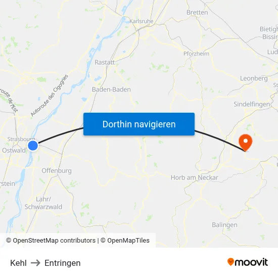 Kehl to Entringen map