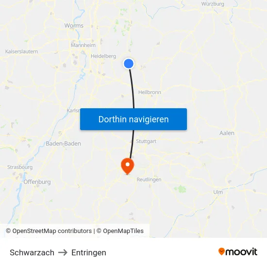 Schwarzach to Entringen map