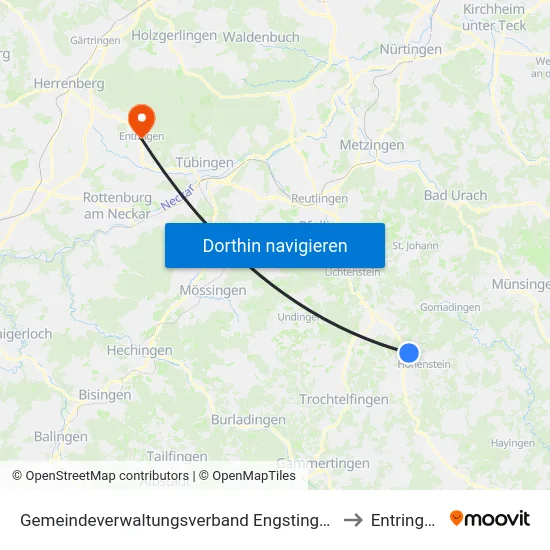Gemeindeverwaltungsverband Engstingen to Entringen map