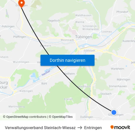 Verwaltungsverband Steinlach-Wiesaz to Entringen map