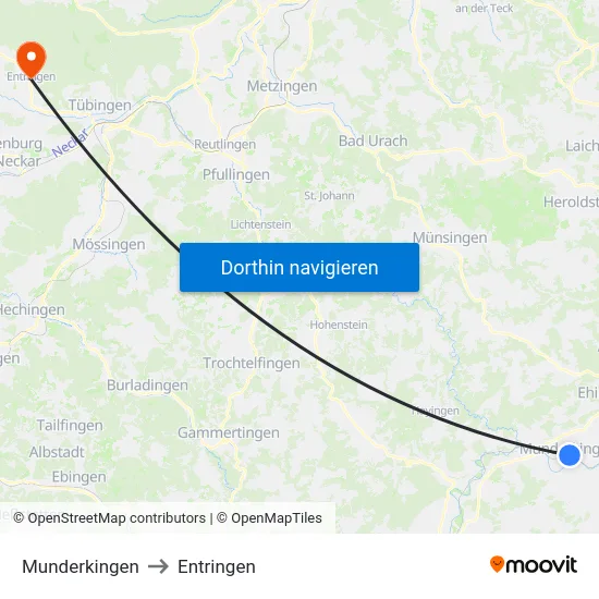 Munderkingen to Entringen map