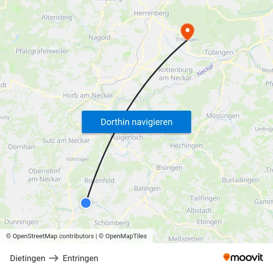 Dietingen to Entringen map