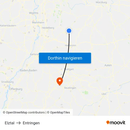 Elztal to Entringen map