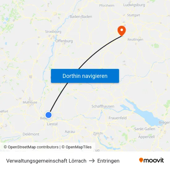 Verwaltungsgemeinschaft Lörrach to Entringen map