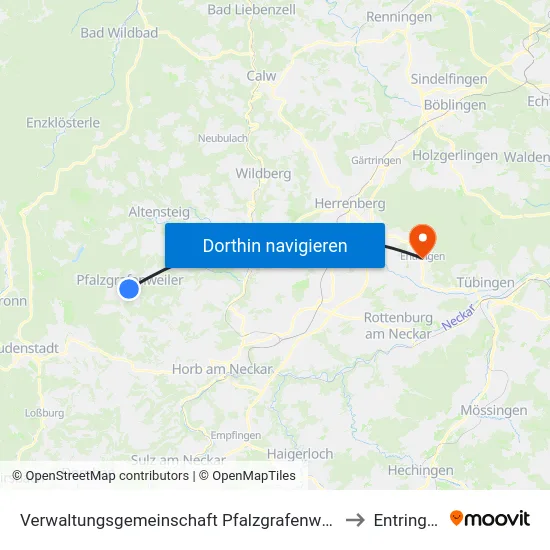 Verwaltungsgemeinschaft Pfalzgrafenweiler to Entringen map
