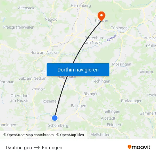 Dautmergen to Entringen map