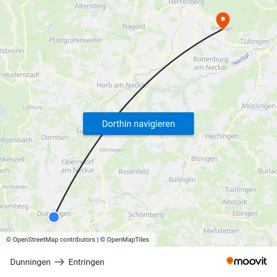 Dunningen to Entringen map