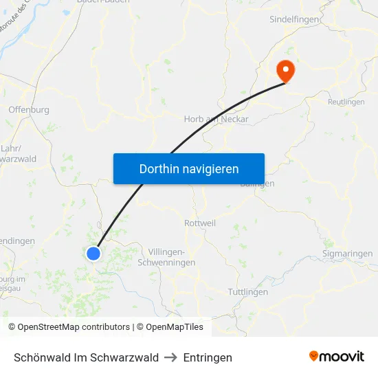 Schönwald Im Schwarzwald to Entringen map