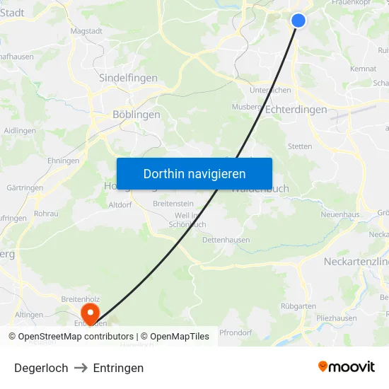 Degerloch to Entringen map