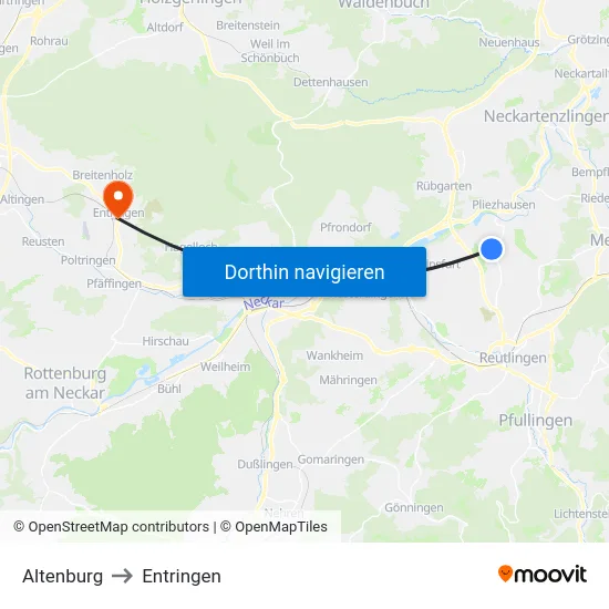 Altenburg to Entringen map