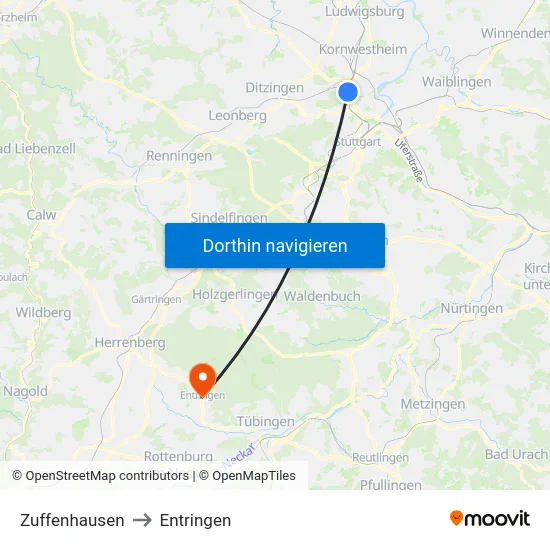 Zuffenhausen to Entringen map