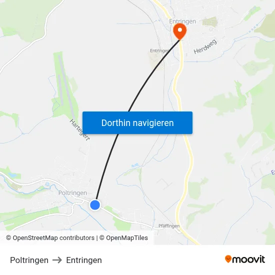 Poltringen to Entringen map