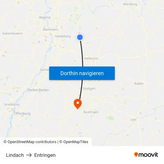 Lindach to Entringen map