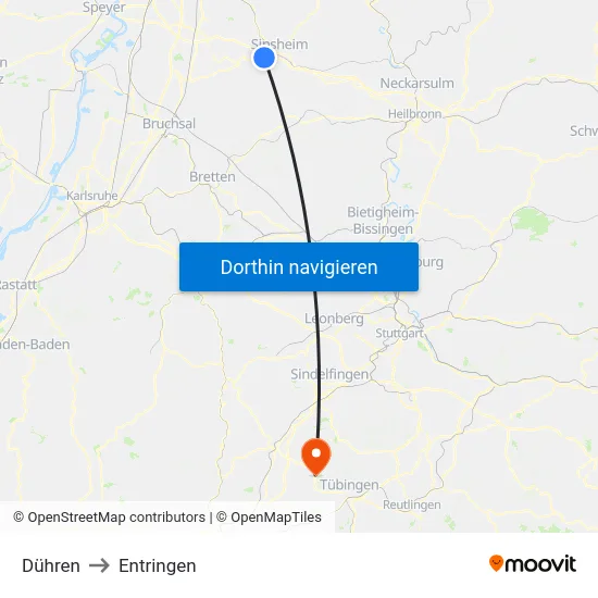 Dühren to Entringen map