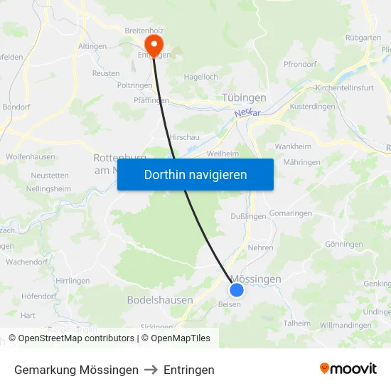 Gemarkung Mössingen to Entringen map