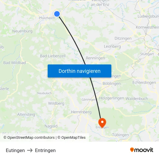 Eutingen to Entringen map