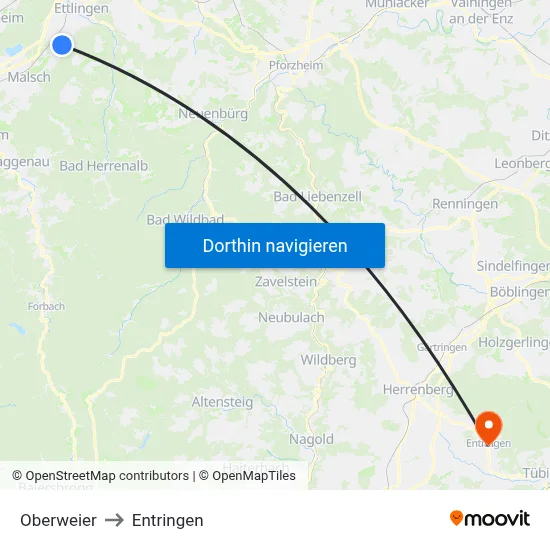 Oberweier to Entringen map