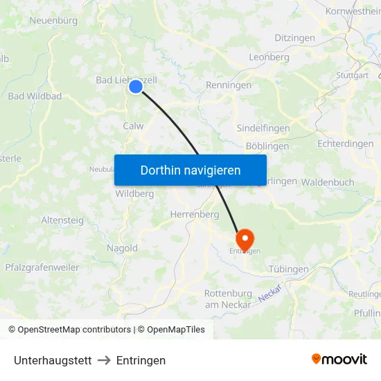 Unterhaugstett to Entringen map