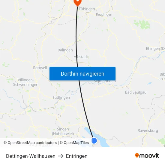 Dettingen-Wallhausen to Entringen map