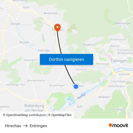 Hirschau to Entringen map