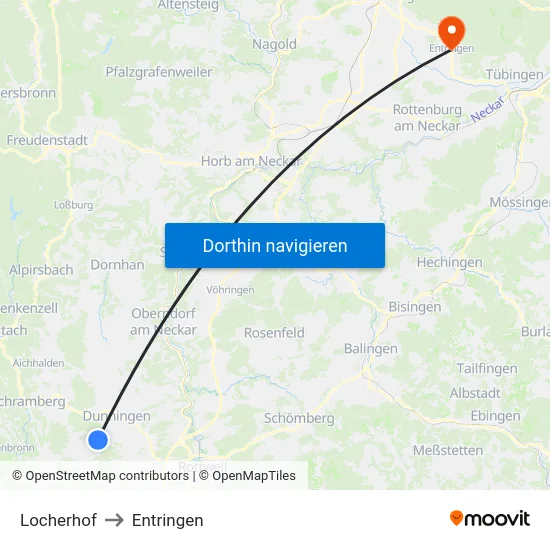 Locherhof to Entringen map
