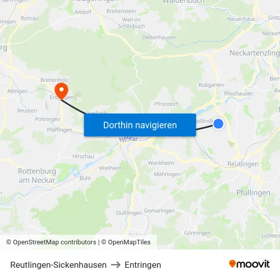 Reutlingen-Sickenhausen to Entringen map