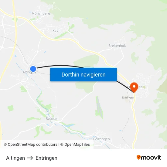 Altingen to Entringen map