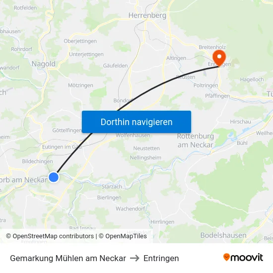 Gemarkung Mühlen am Neckar to Entringen map