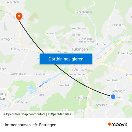 Immenhausen to Entringen map