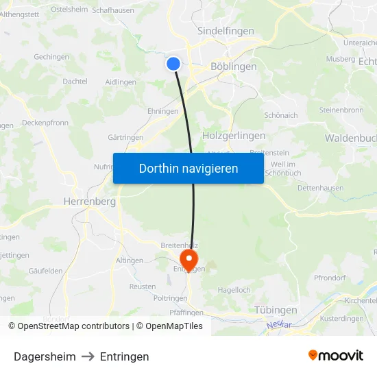 Dagersheim to Entringen map