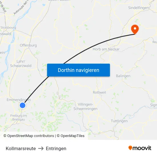 Kollmarsreute to Entringen map
