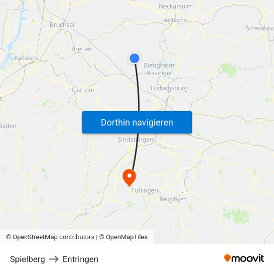 Spielberg to Entringen map